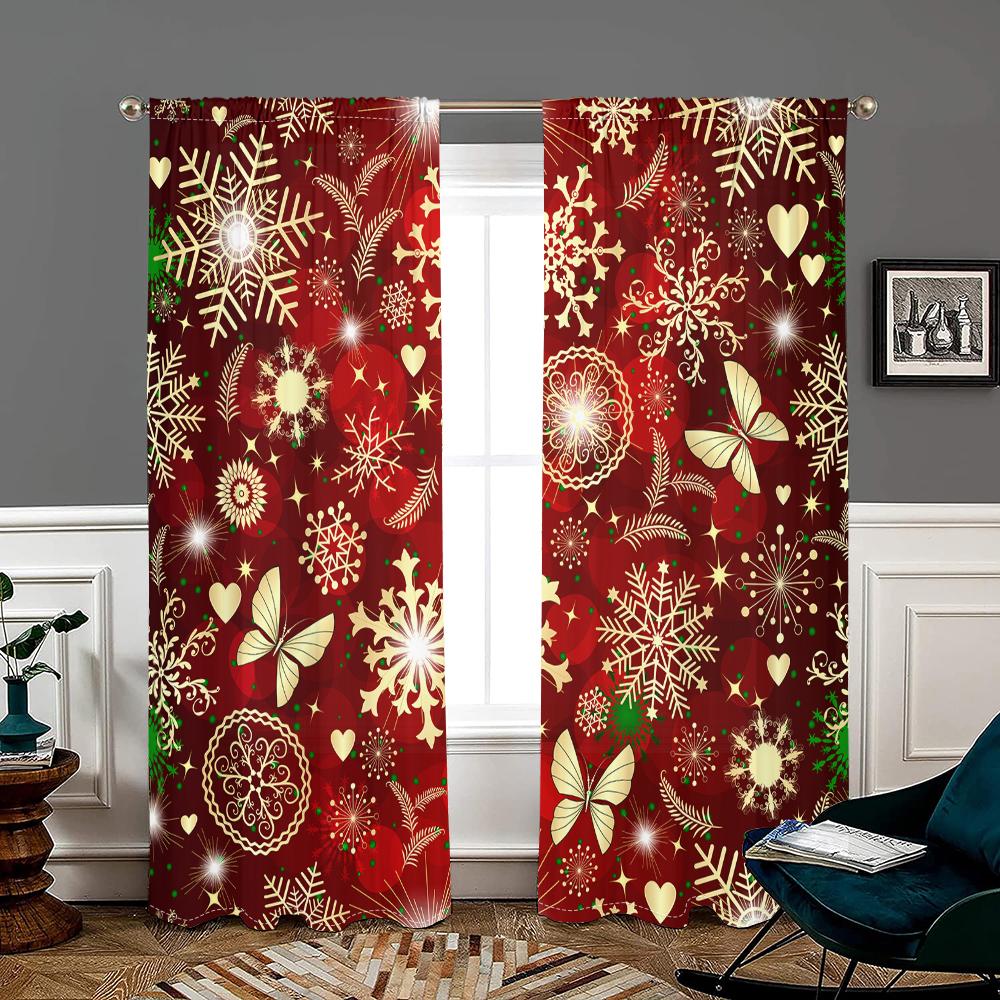 2 pieces, red sparkling Christmas decoration curtains -30% blackout - suitable for living room, bedroom, kitchen, home decoratio