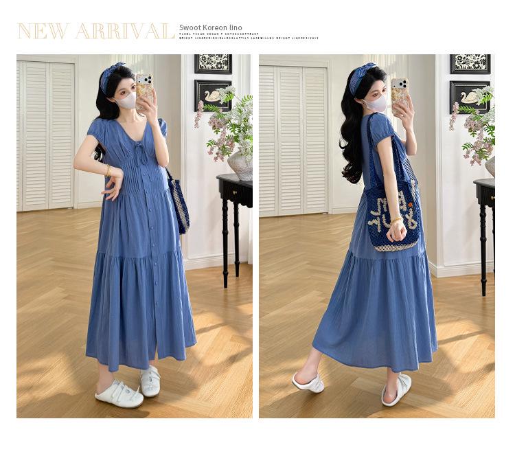 2026 Summer French Blue Short-Sleeve Maternity Dress