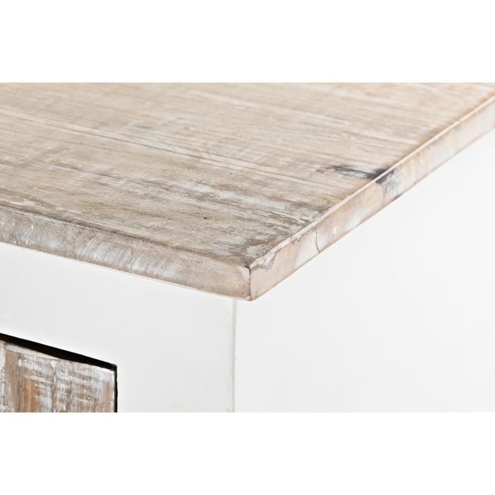 Buffet bas - Bois de manguier - 4 portes - Blanc - Marron clair - 210x40x82 cm