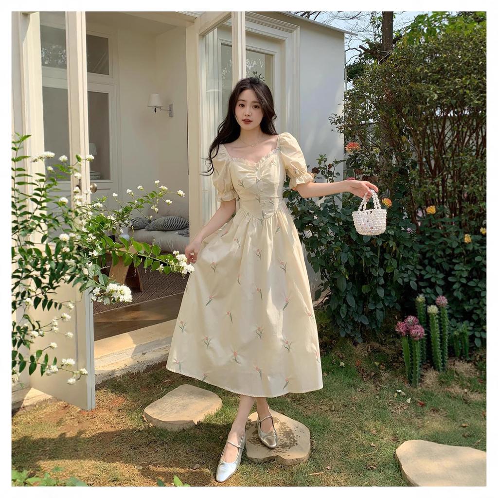 Square Neck Bubble Sleeve Floral Dress Children's Summer 2026 New Temperament Beautiful Gentle Waist Fairy Long Dress