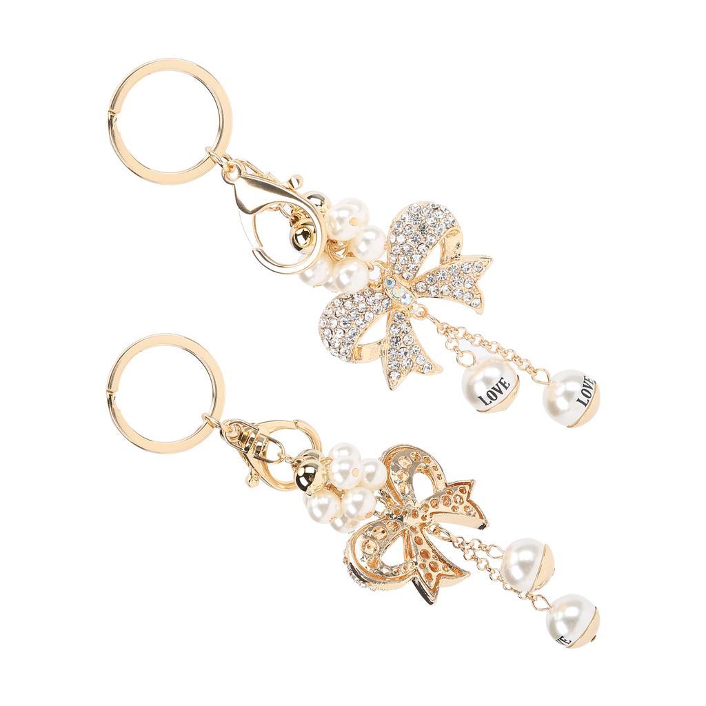 2Pcs Bowknot Keychain Bow Shaped Cute Faux Pearl Car Key Pendant Purse Backpack Accessories