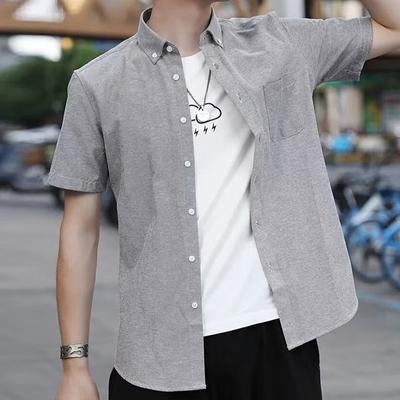 Men's Short-sleeved Shirt Casual Solid Color Shirt Youth Simple Fashion Trend Ins Harajuku Business Shirt Top