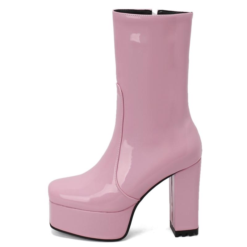 Dame Midtkalvstøvletter Platform Glidelås Kort Støvlett Svart Rosa Rød Hvit Hæl Festsko Damer Vintersko Sko Stor Størrelse
