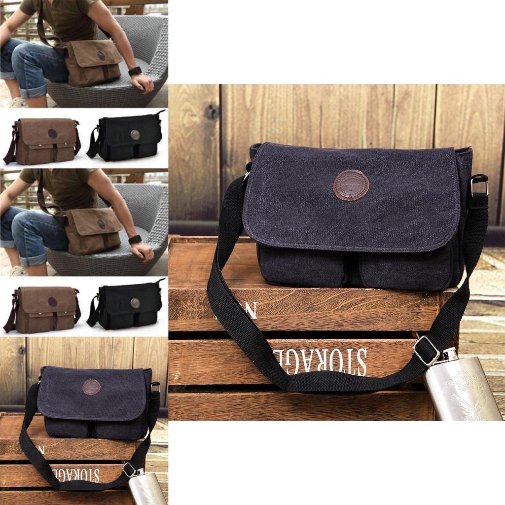 Retro Mens Canvas Messenger Bag With Adjustable Strap For Business Travel