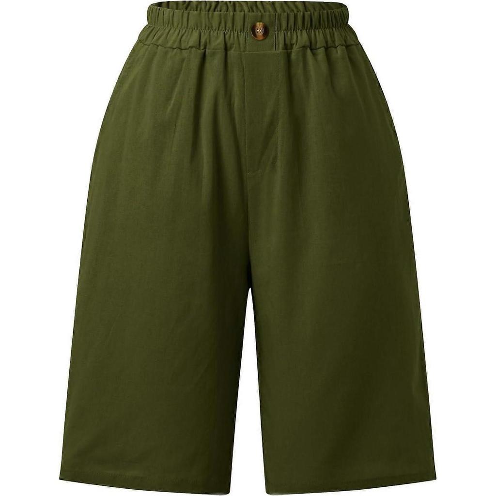 Women's Summer Shorts Cotton Linen Capri Pants Knee Length Loose Wide Leg with Pockets CGreen XXL Plus Size Casual Pants