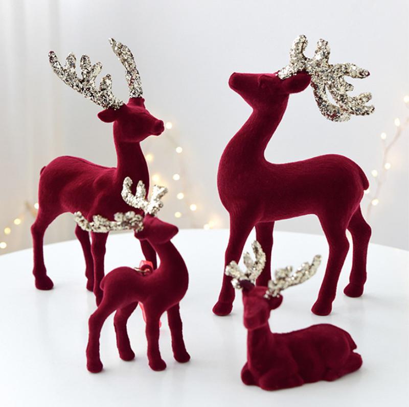 New 1pcs Christmas Reindeer Deer Ornaments Decorations House Tabletop Decor Hanging Baubles Flocking Mini Deer Pendant Elk