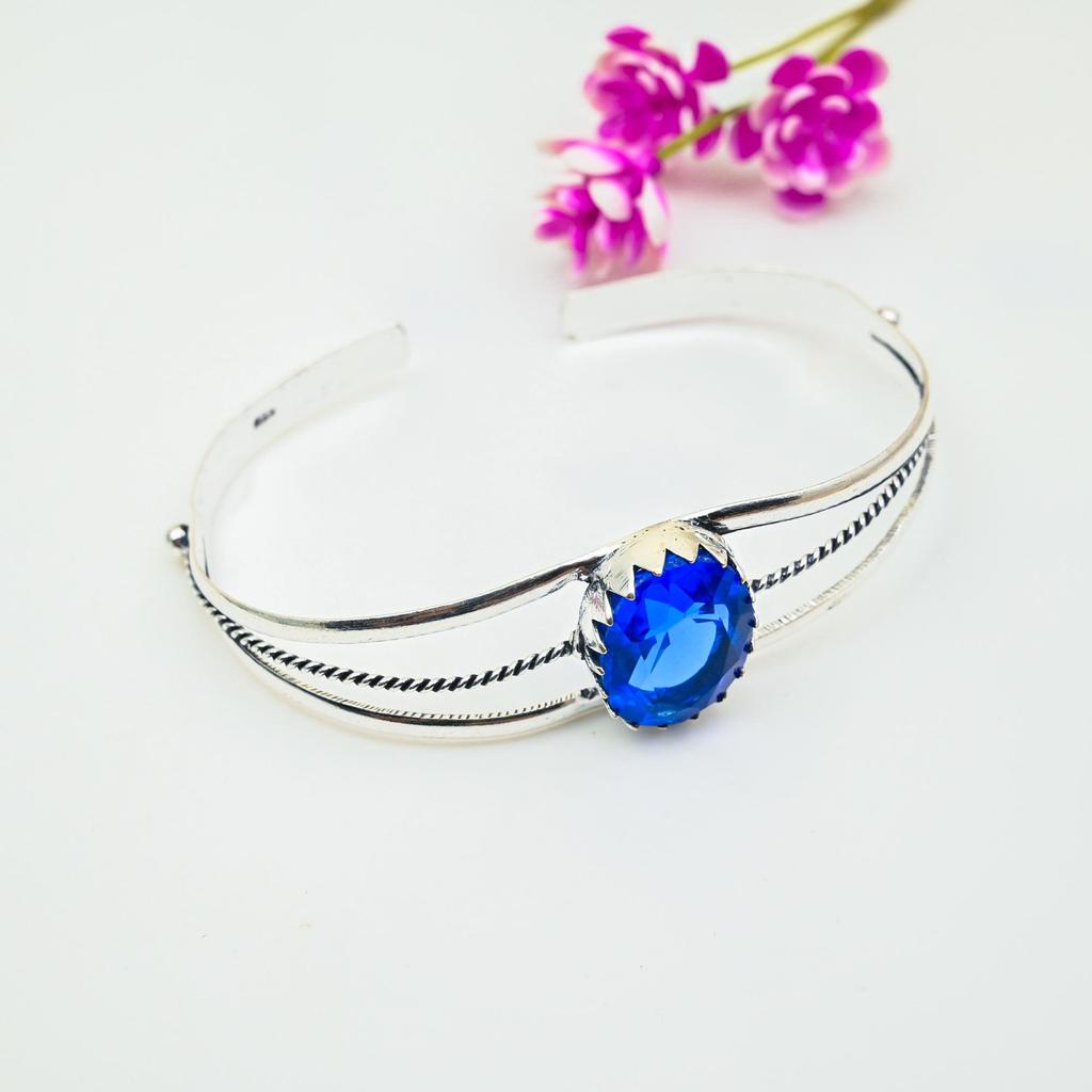 Tanzanite Gemstone Cuff Bracelet, 925 Sterling Silver Bangle, Handmade Cuff Bracelet Adjustable Bangle, For Gifts Engagement Jewelry