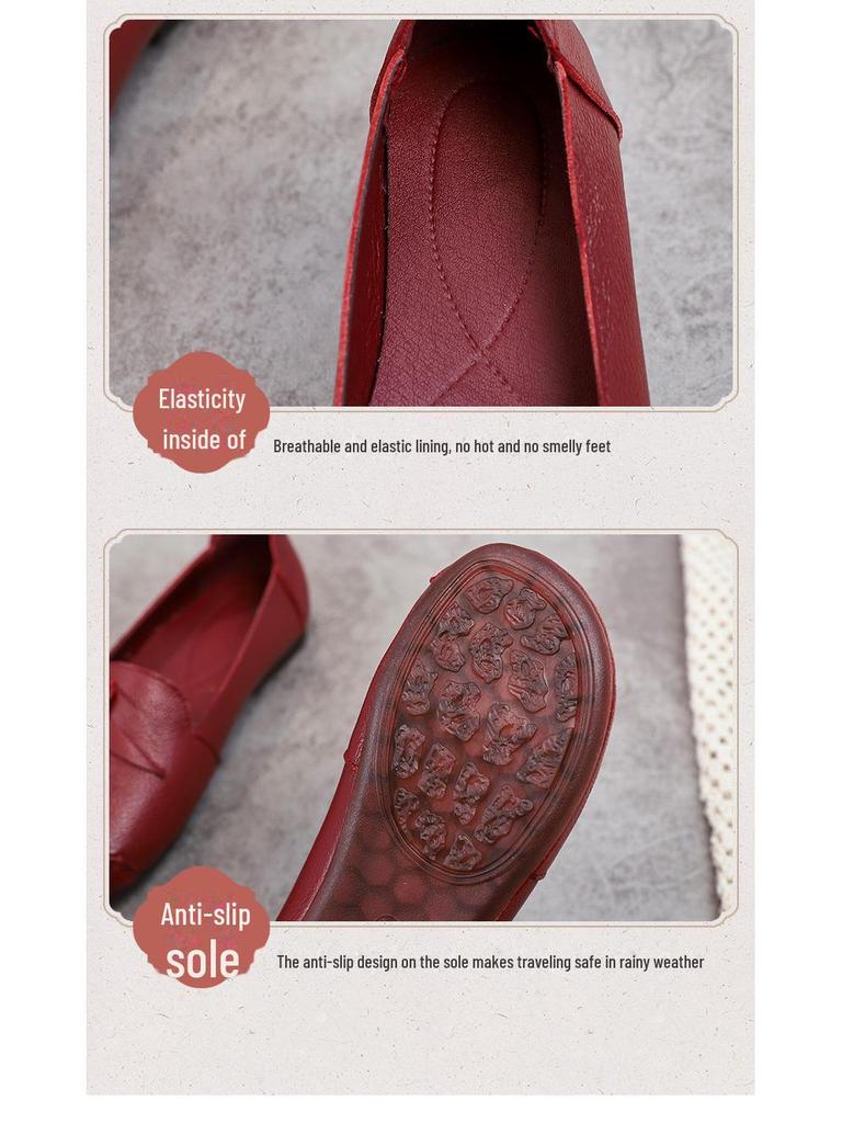 2025 Ethno-Stil Handgefertigte Schuhe aus echtem Leder mit weicher Sohle für Frauen mittleren Alters