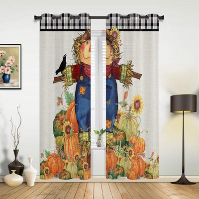 Herbst Vogelscheuche Kürbis Sonnenblume Luxus Fenstervorhang für Wohnzimmer Schlafzimmer Heimdeko Küche für Fensterdraperien