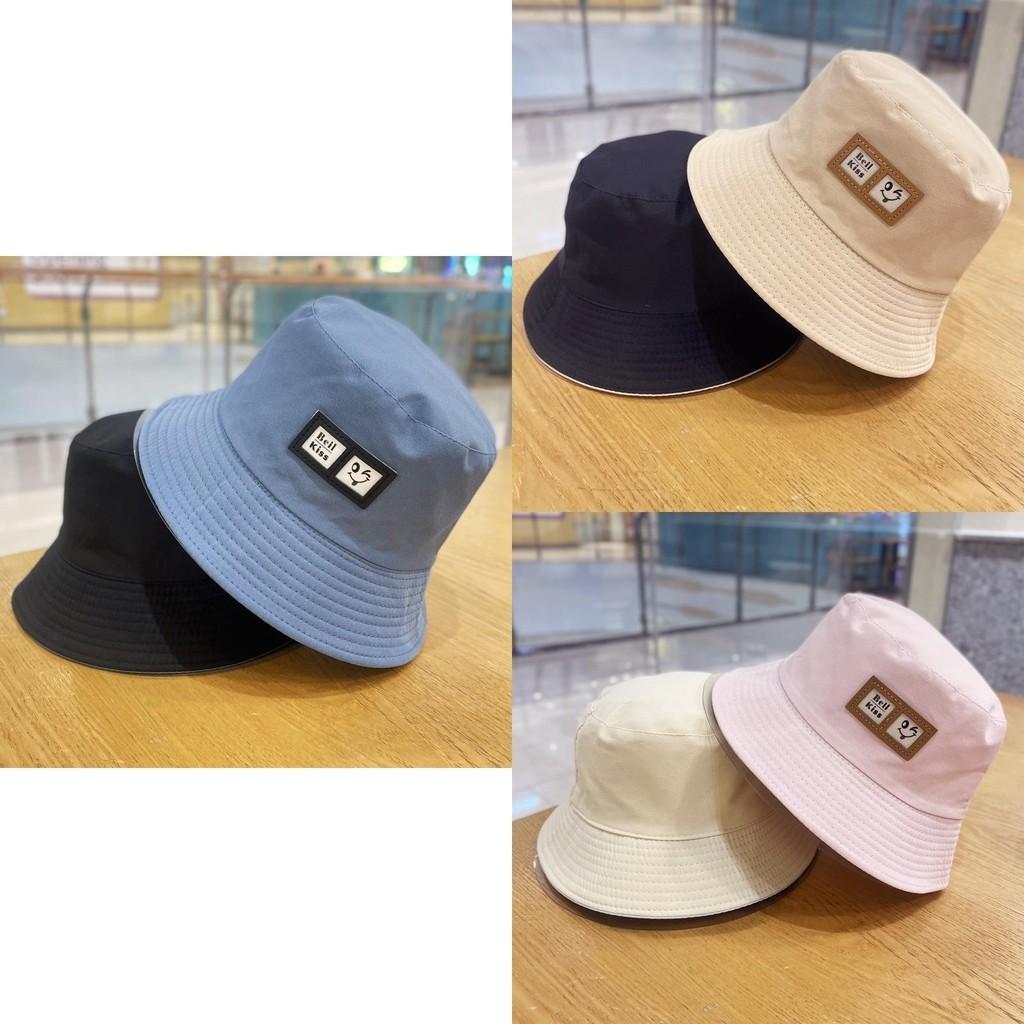 Cute Smiley Double-sided Fisherman Hat Women Summer Sunscreen Alphabet Basin Hat Men Students Versatile Sun Hat