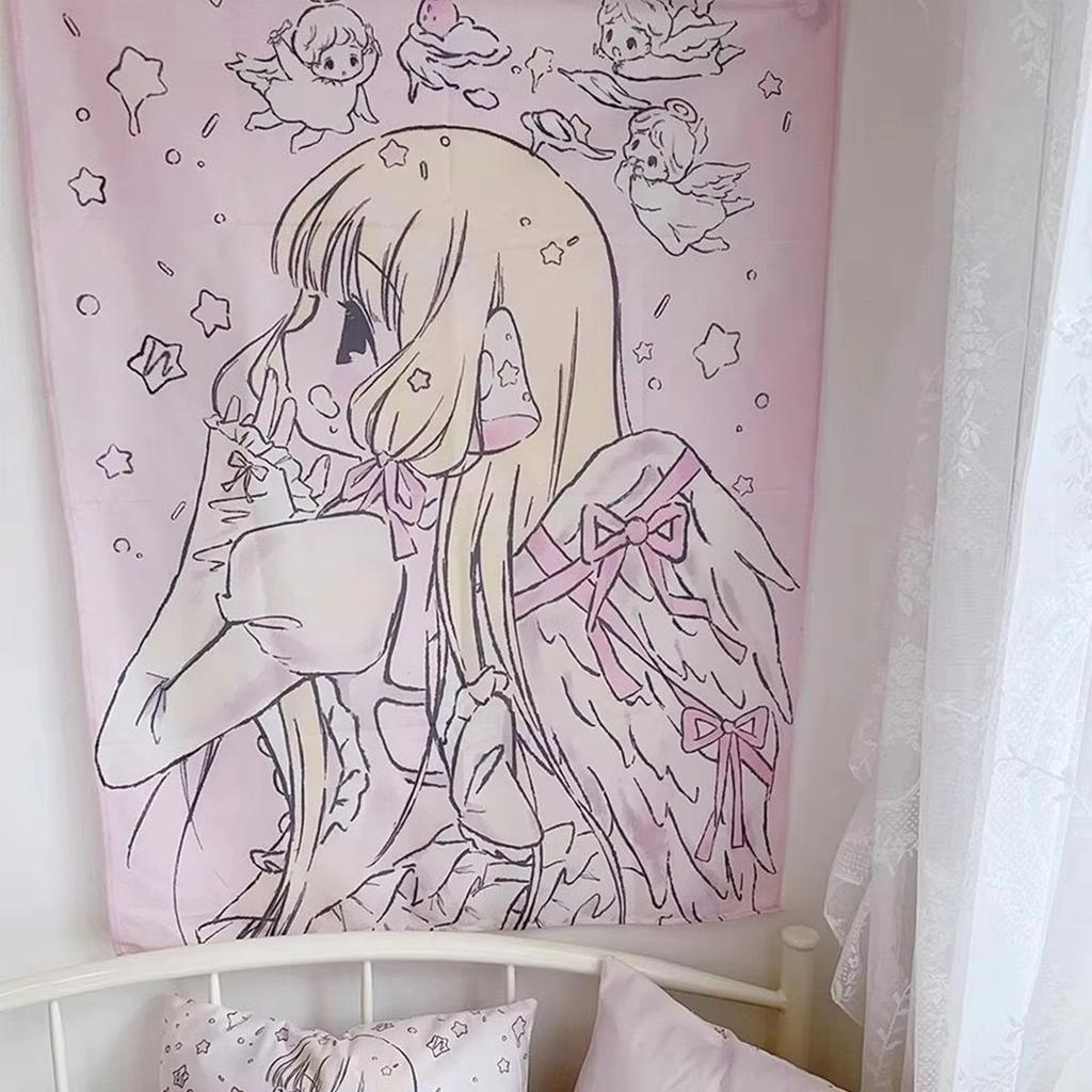 VIKAMA Dream Angel Anime Tapestry Sweet Girl Blonde Wings Ins Style Living Room Bedroom Atmosphere Sense Of Decoration