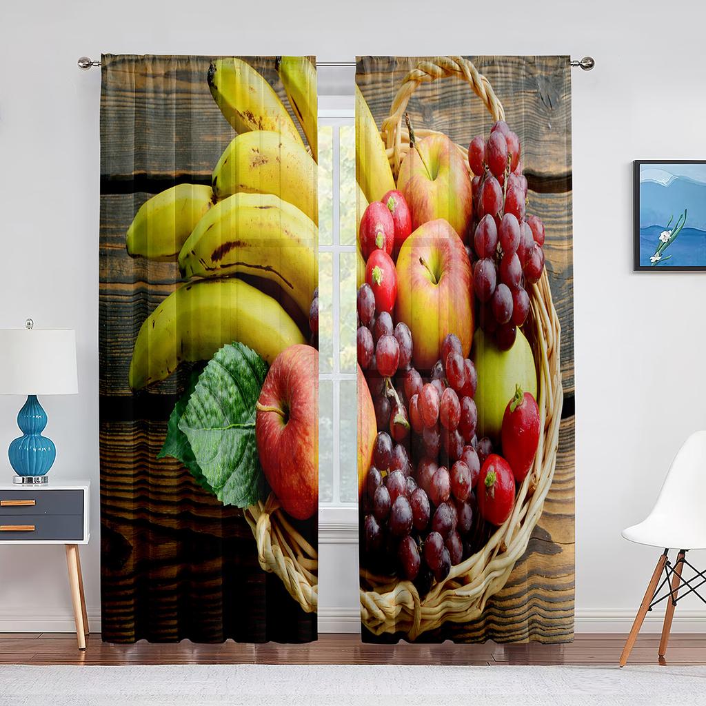 Fruits Colorful Food Pattern Sheer Curtain for Living Room Voile for Window Blinds Bedroom Decor Tulle Drape Kitchen Curtains