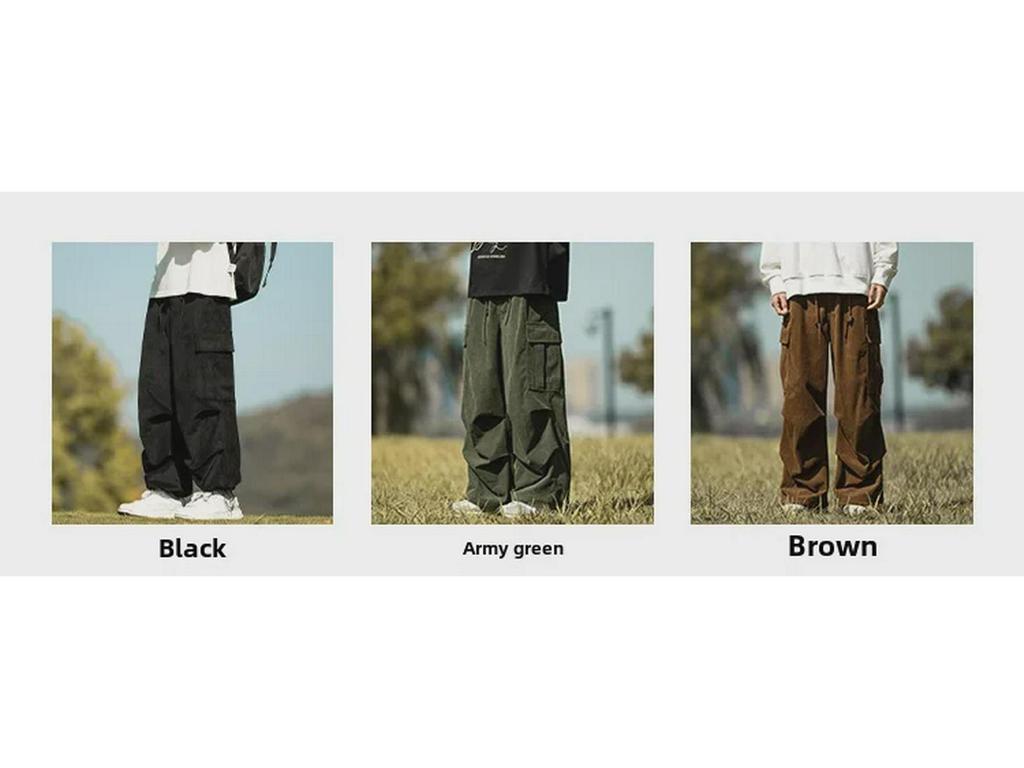 Men's Casual Trendy Army Green Corduroy Overalls - Autumn & Winter Wide-Leg Trousers