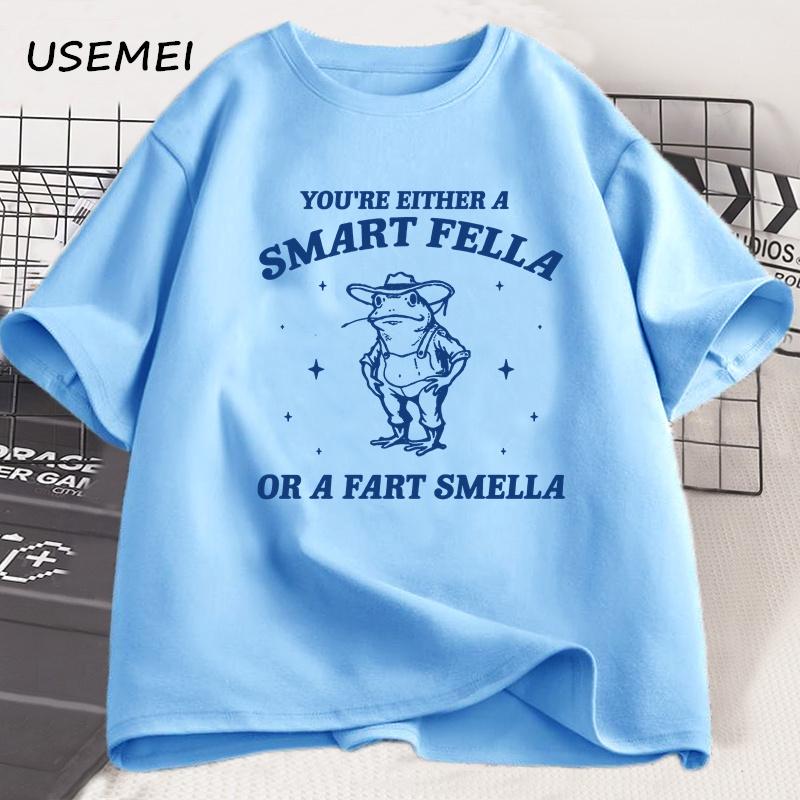 

Men s Graphic T Shirts Are You A Smart Fella or Fart Smella Vintage Style T Shirt Retro Cartoon Tshirt Weird Cowboy Frog Tees 4XL