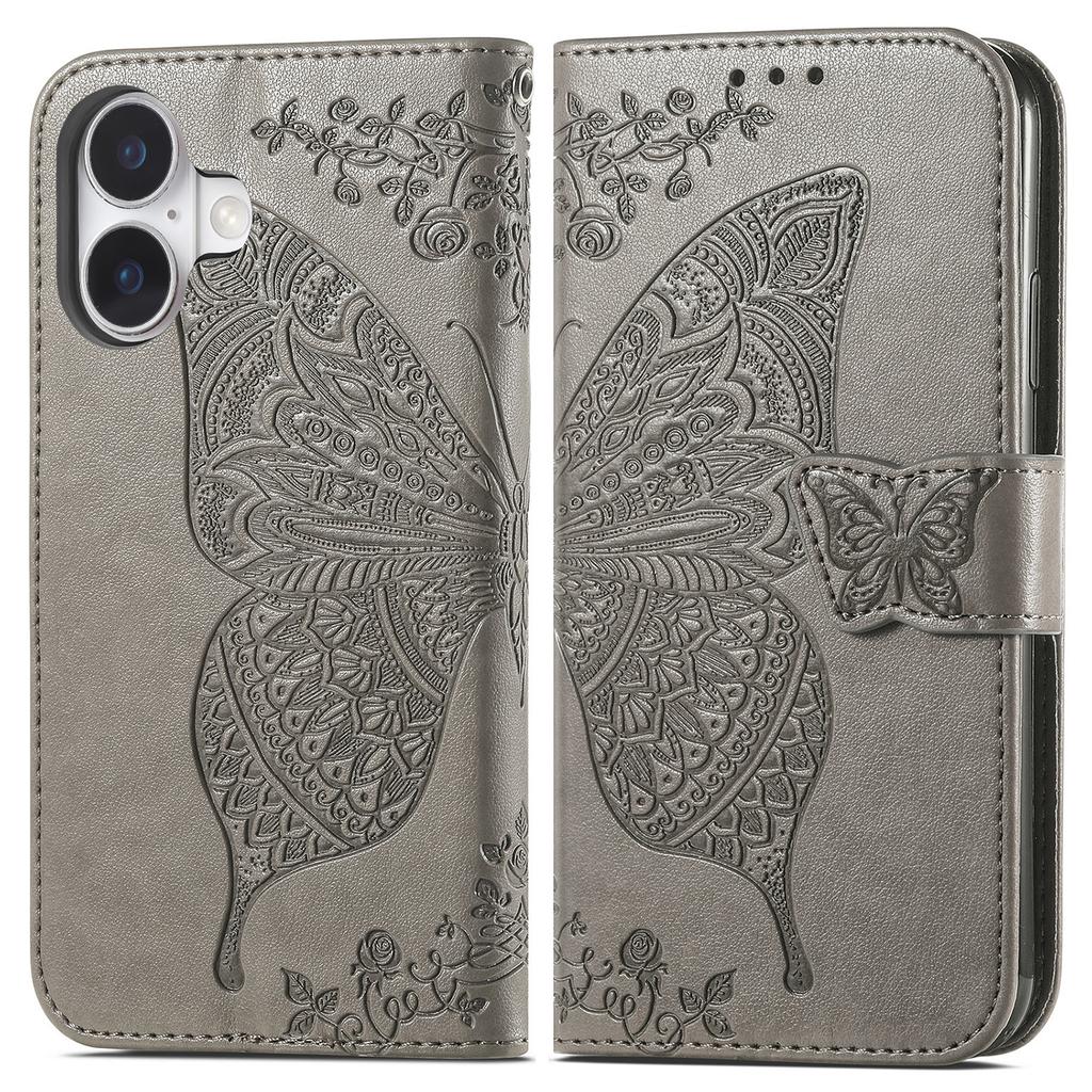 For iPhone 16 Case PU Leather Wallet Phone Cover Butterfly Pattern