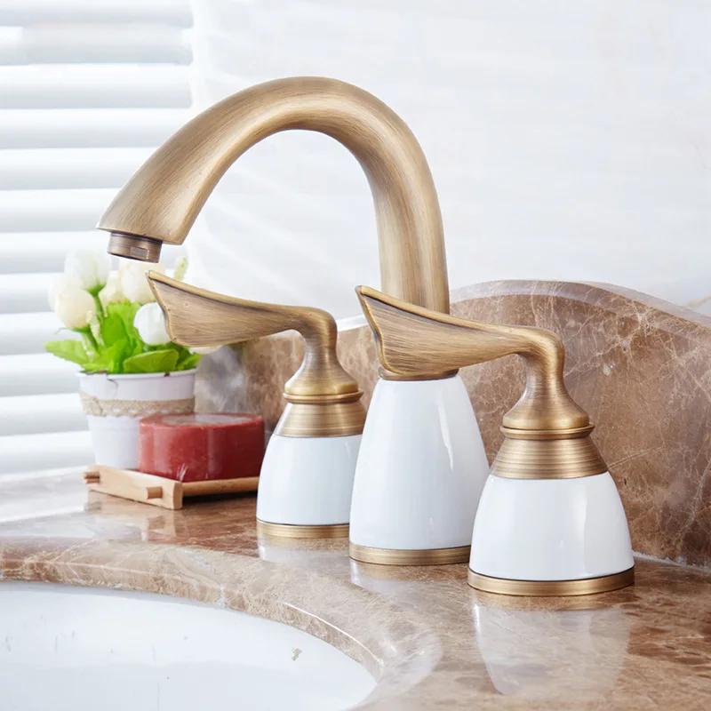 Ceramic Handles Bathroom Basin Faucet 3 Holes 2 Handles Sink Mixer Faucet Basin Taps Torneira Rubinetti Bagno Bathtub Faucet