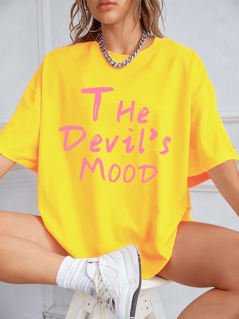 The DevilS Mood Letters Prints TShirts Women Summer Cotton Short Sleeve T Shirt ONeck Comfortable Loose Tops Casual Clothes