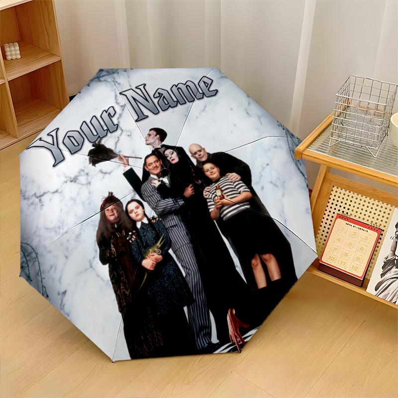 Custom Text Automatic 8 Bone Umbrella, Portable Sun Rain Protection UmbrellaThe Addams Family