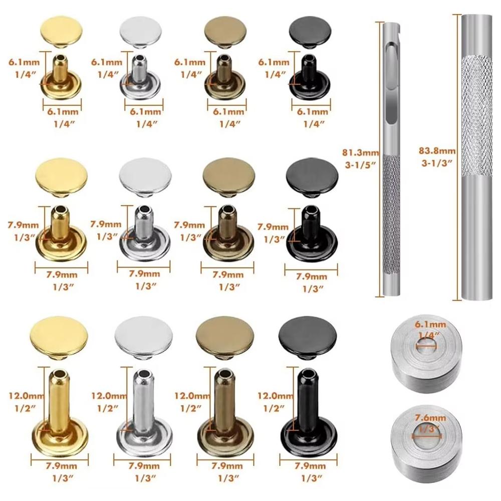 480Pcs Double Sided Rivet Set Metal Decorative Studs Snap Fasteners for Leather Craft Bags Clothing Shoes