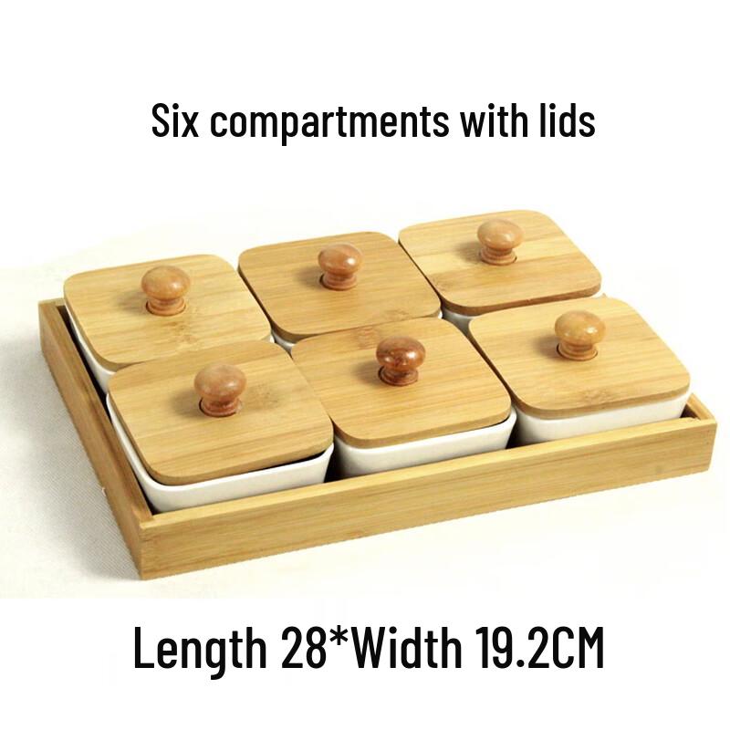 ZISIZ Ceramic 6-Compartment Snack & Fruit Platter with Lid, White