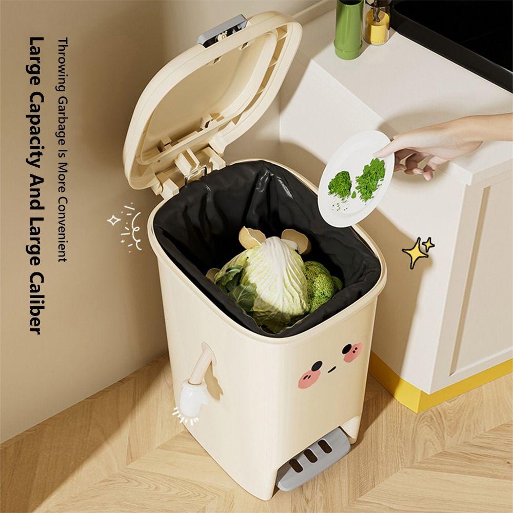 Creative 8/10/15/20L Trash Can with Lid Step-on Design Refuse Bin Garbage Can Kitchen