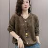 Knitted Sweater Women's Casual Loose Hollow V-neck Sweater, Thin Belly Cover Foreign Style Fashion Mother Outfit