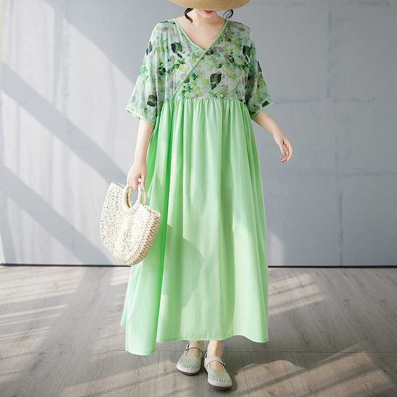 Summer Patchwork Retro Style Dress Long Skirt