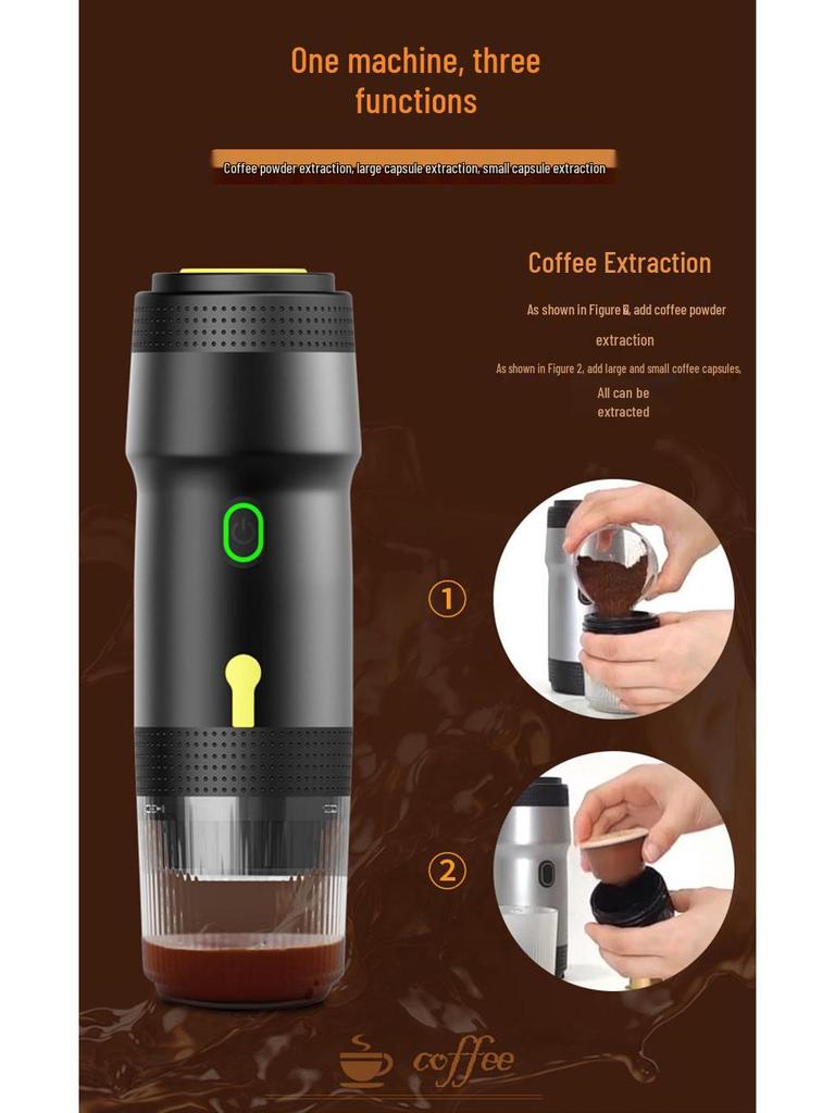 Přenosný přeshraniční vyhřívaný kávovar na espresso kapsle – Kompatibilní s malými/velkými kapslemi a kávovým práškem