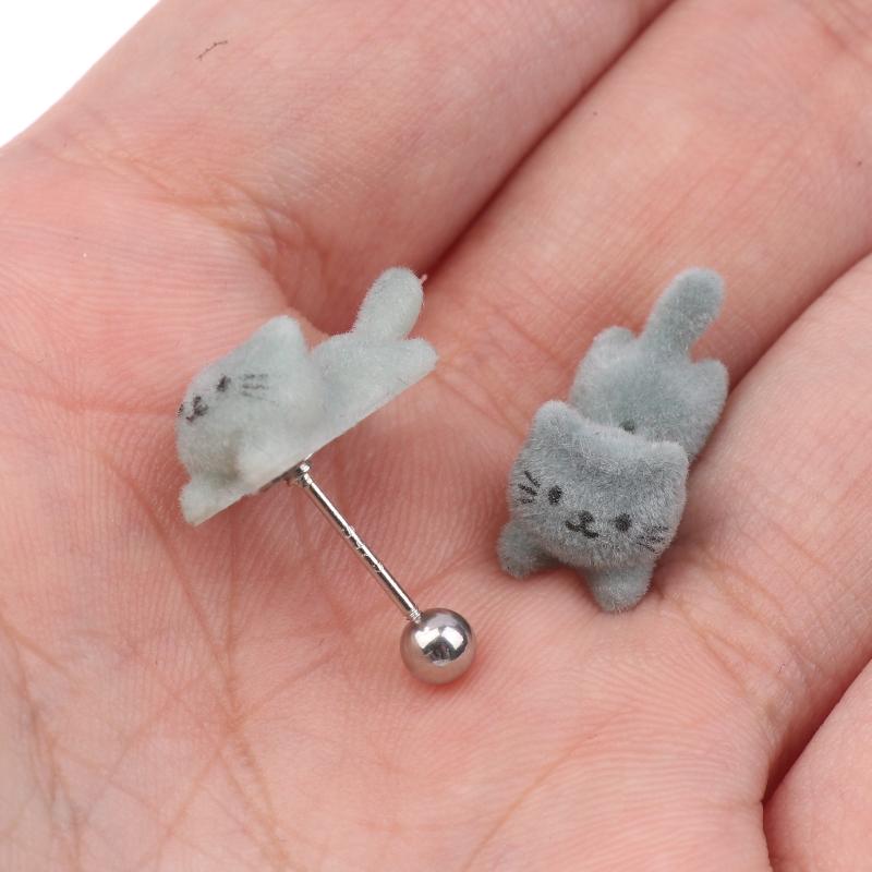 Cute Flocking Cat Earrings Adorable Kitty Stud Earrings Dainty Trendy Animal Jewelry For Women Unique Gift For Cat Lovers