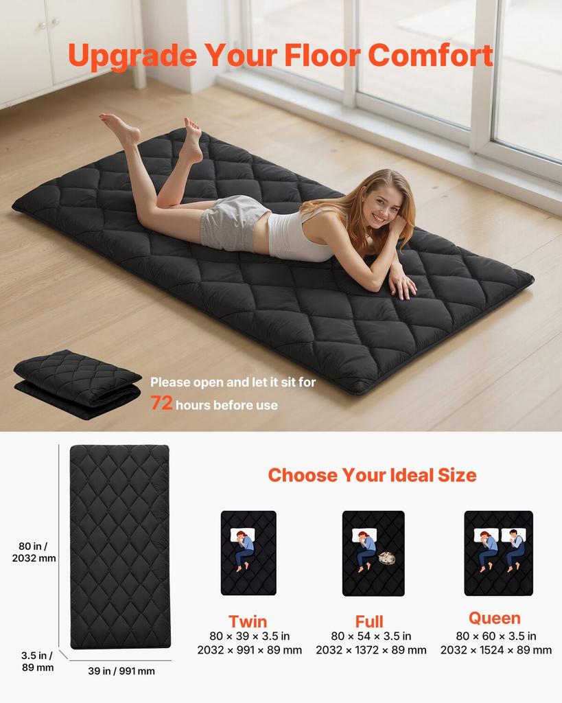Japanese Tatami Mat, Twin Size Foldable Japanese Tatami Mattress, Futon Mattress with Storage Bag & Fastener, 9-Layer Floor Mat for Sleeping, Dorm,