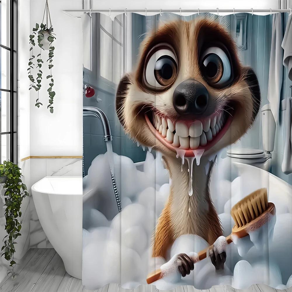 

Cartoon Meerkat Shower Curtain, Bathroom Decorative Shower Curtain, Waterproof Shower Curtain with Hooks W90XH180cm