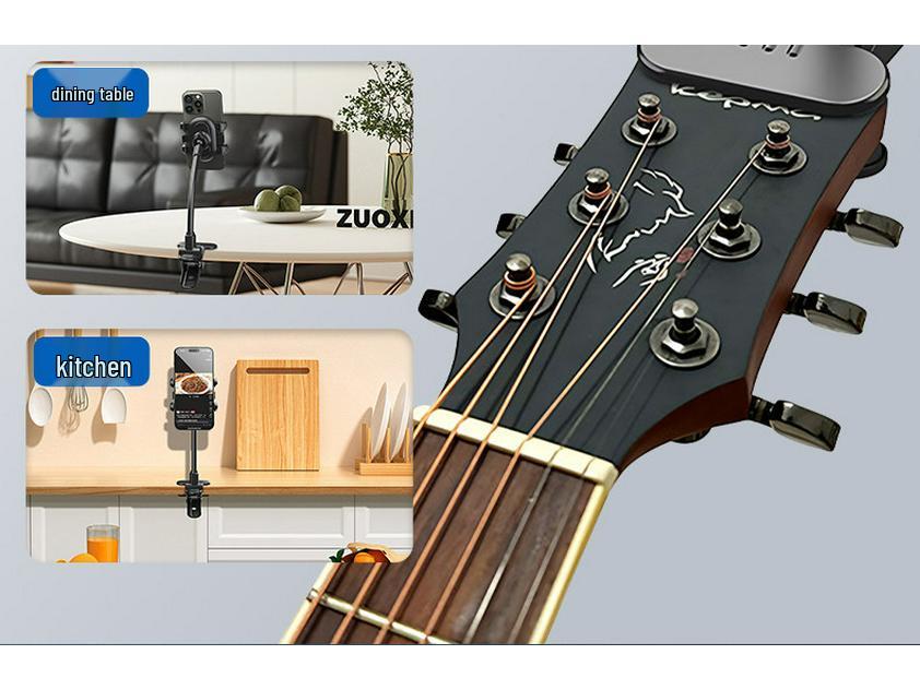 Guitar Phone Sheet Music Clip: 360° Rotating Multifunctional Stand for Recording & Selfies