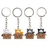 Plastic Three-dimensional Couple Cartoon Key, Little Cat Keychain Ring, Chain