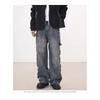 JYL Men's Straight Jeans American Ripped Vintage Loose Wide-Leg Denim