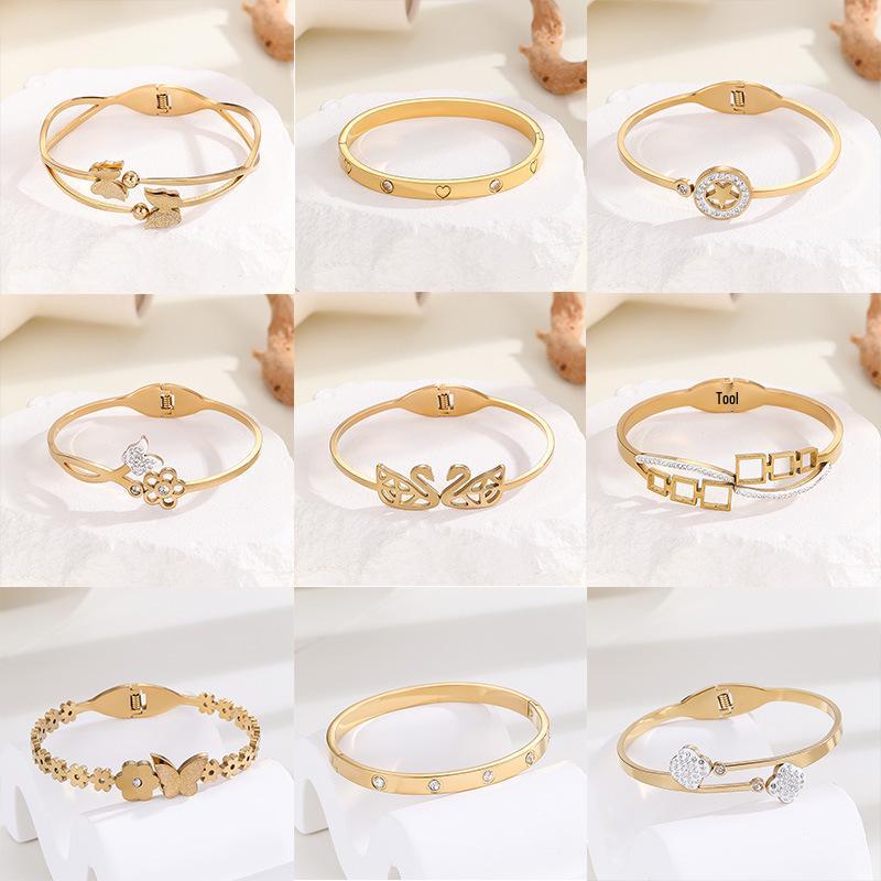 High-End Titanium Steel Women's Bracelets with Diamonds - Fashionable European & American Design, Non-Fading, Niche Style