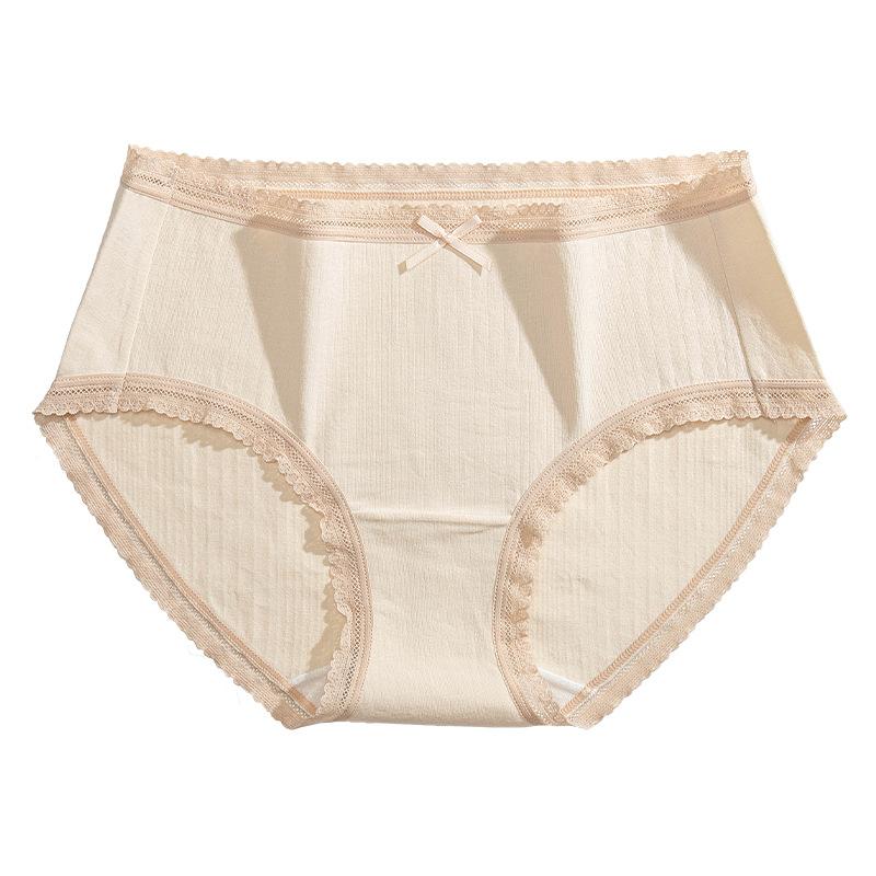 Women's Antibacterial Cotton Panties with a Sexy Mid-rise Waist, Large Size, Lace, Japanese-style Cute Bow, and Triangle Cut.