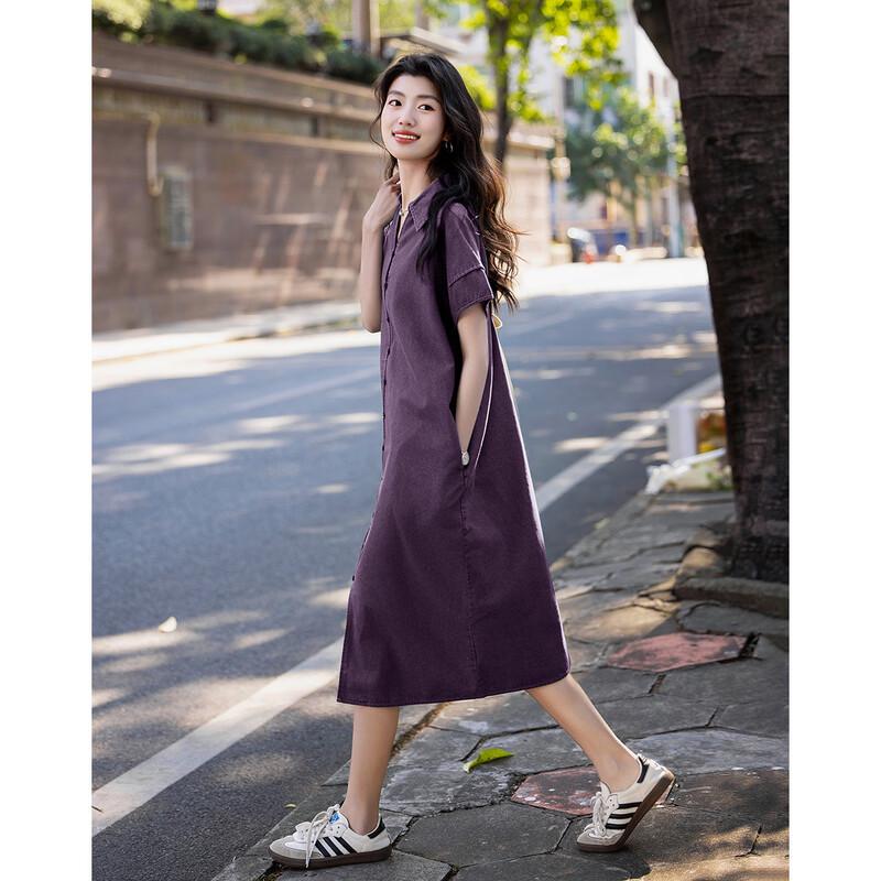 

Demana Women s Loose Fit Short Sleeve Denim Midi Dress XL