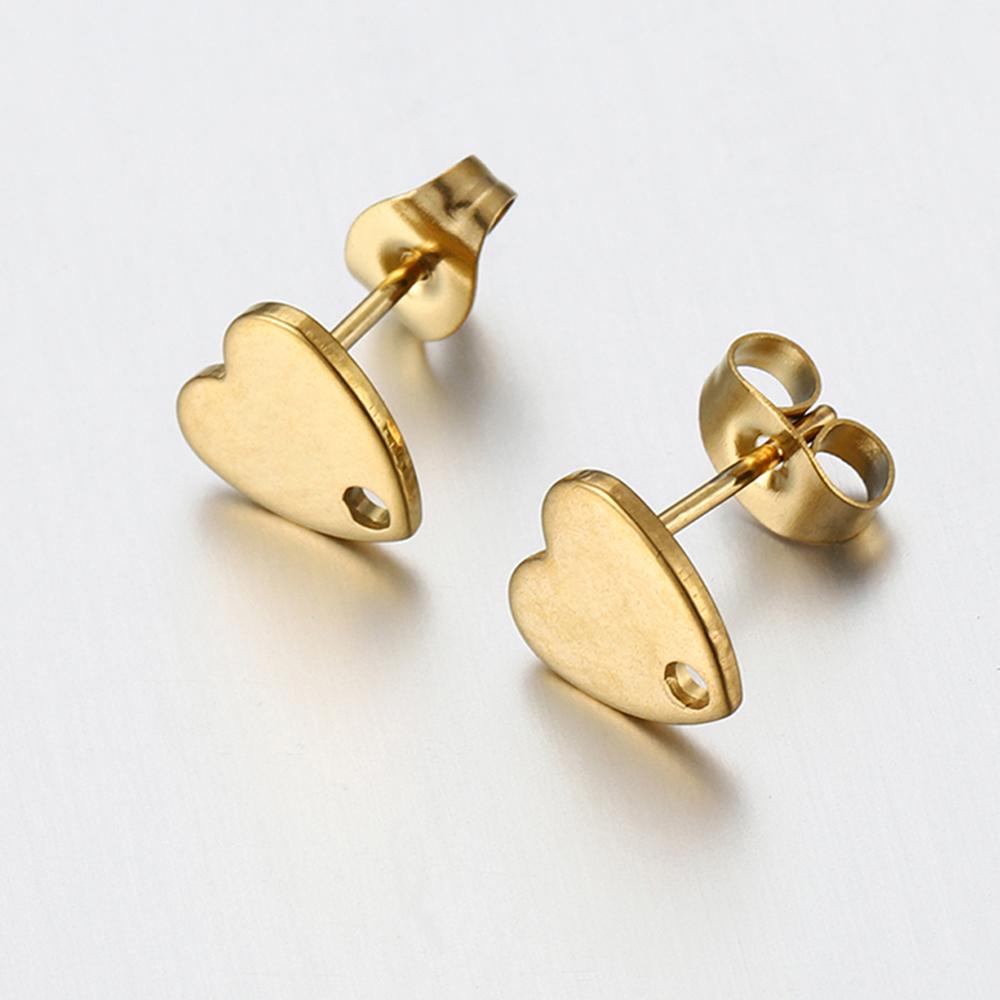 10pcs Gold Stainless Steel Love Heart Ear Studs for DIY Earrings Base Jewelry Making Hole Dangle Charm Components Accessories