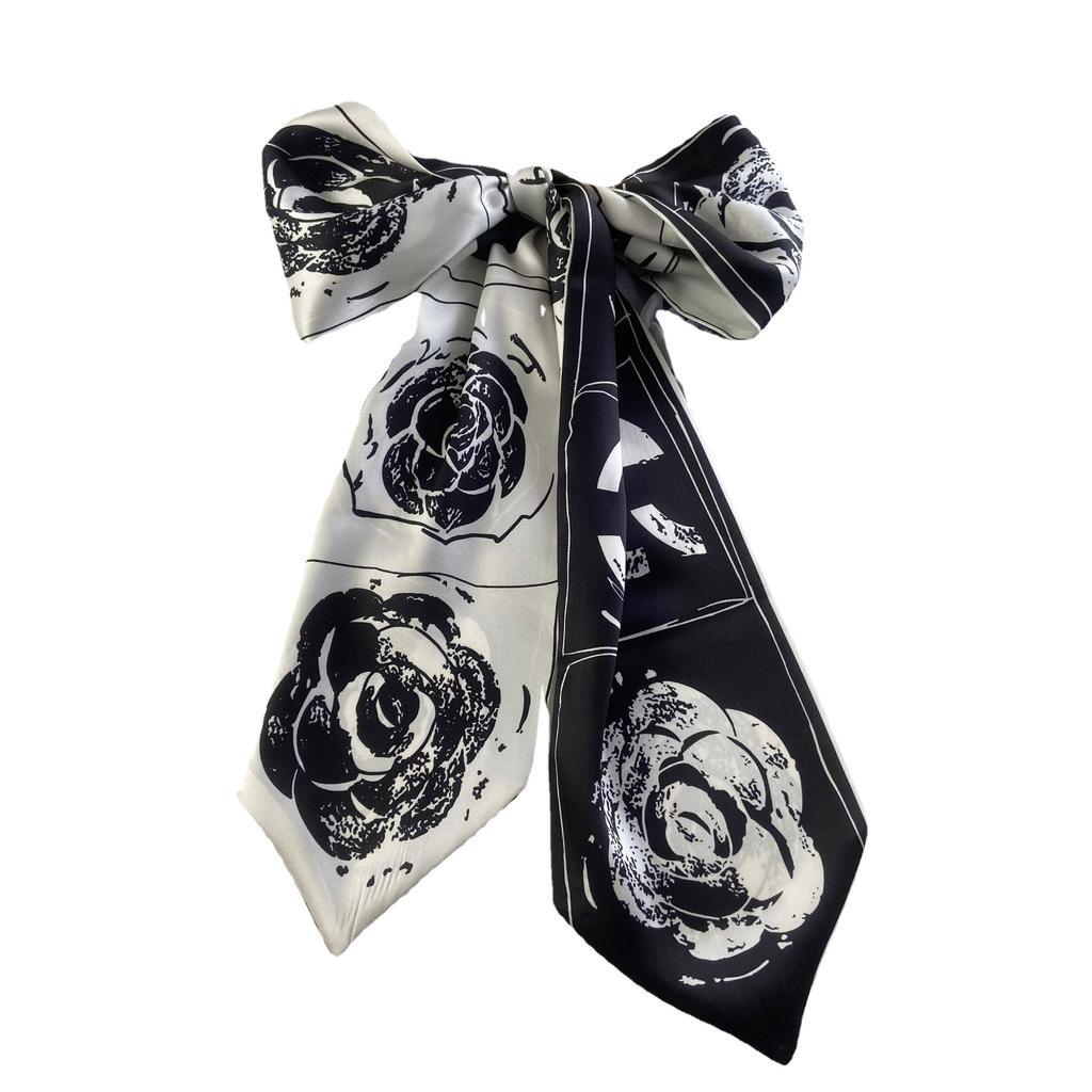 Korean imitation silk long silk scarf women's big-name professional decoration small scarf printed streamer tied bag silk scarf