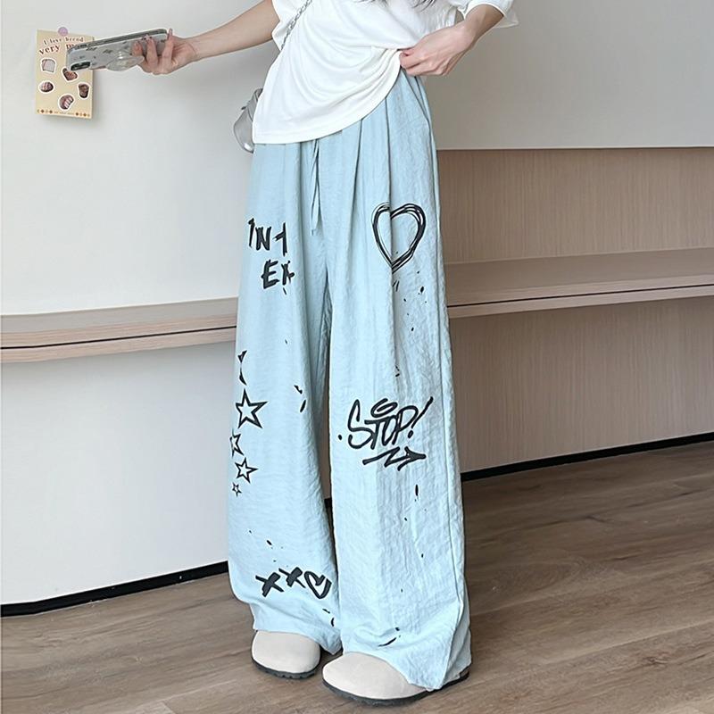 Graffiti Puppy Wide-leg Pants Women's Summer Thin New High-waisted Loose-hanging Casual Straight Sweatpants