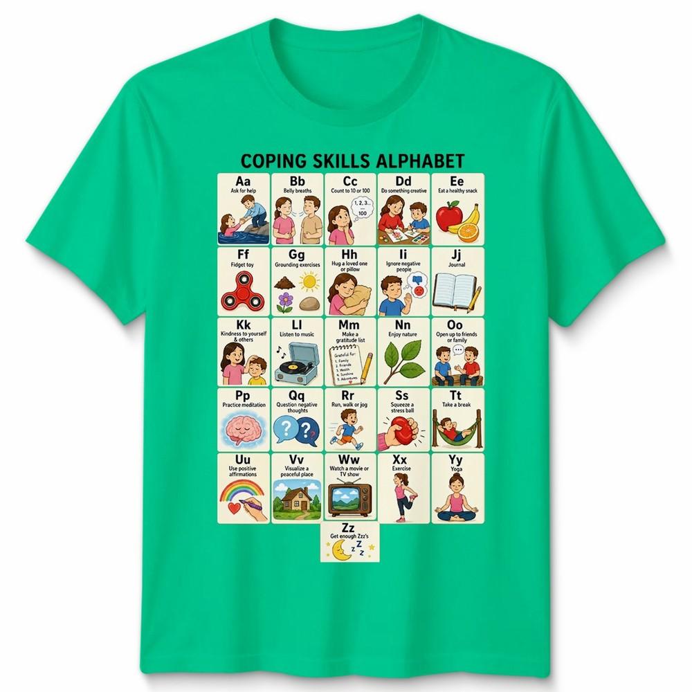 Unisextal Health Awareness Coping Skills Alphabet Counselor Unisex T Shirt S