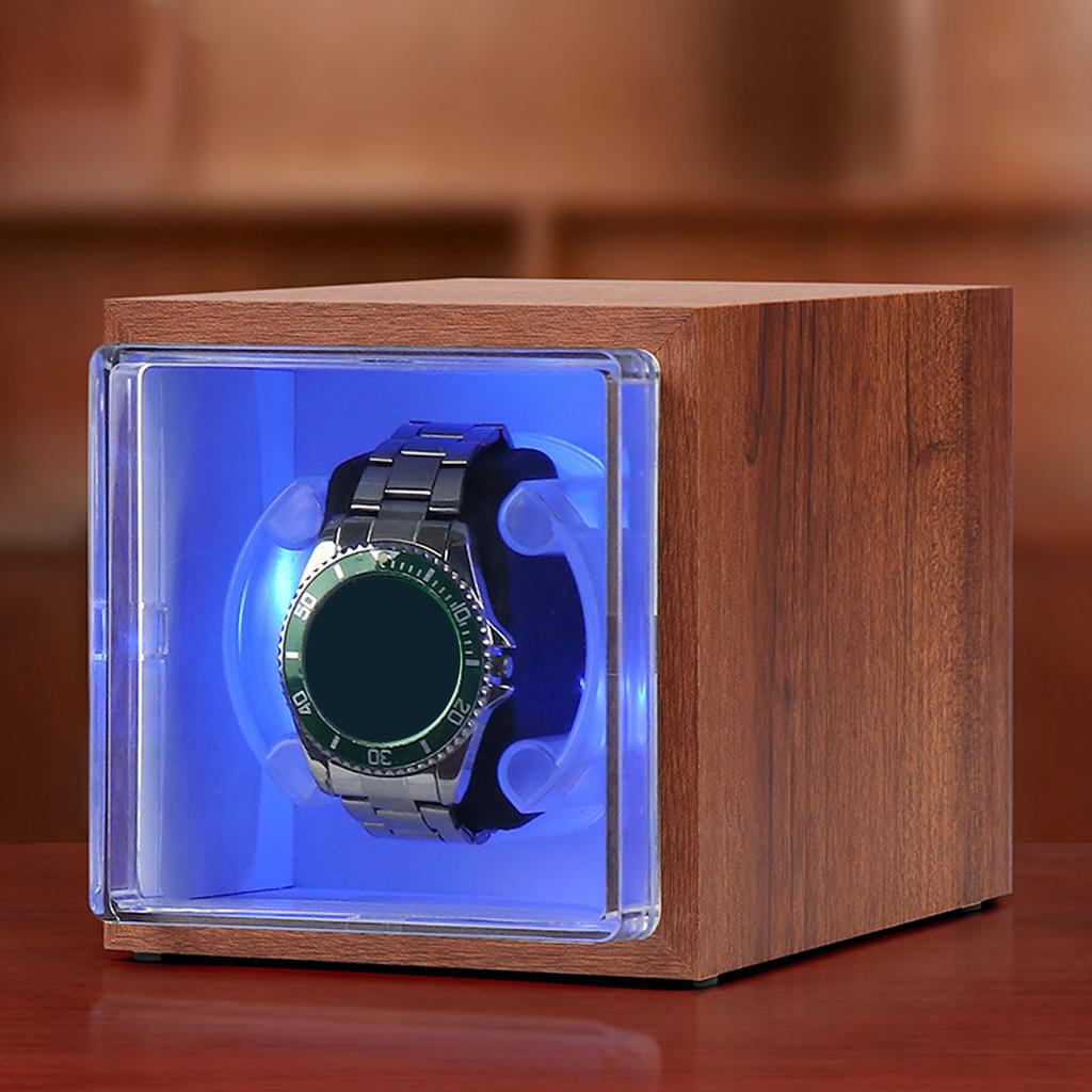 Single Watch Winder Anti Magnetic Automatic Mechanical Watch Winder Storage Box with LED Light for Men Birthday Gift