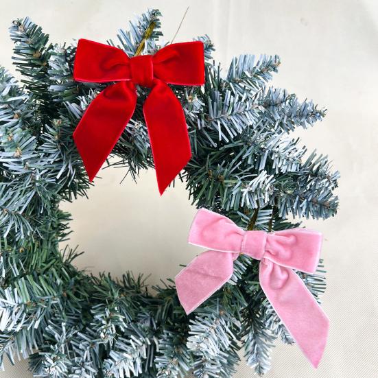 24 Pcs Velvet Christmas Bows with Twist Tie 3.5 Inch Pre-Tied Vintage Velvet Ribbon Bows for Wreath Tree Gift Wrapping DIY Craft Party Favors Home