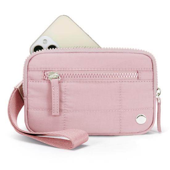 Women Wrist Pouch Nylon Quilted Wristlet Wallet Portable Waterproof Wrist Wallet with 3 Zipper Pockets for Travel Credit Card Keys