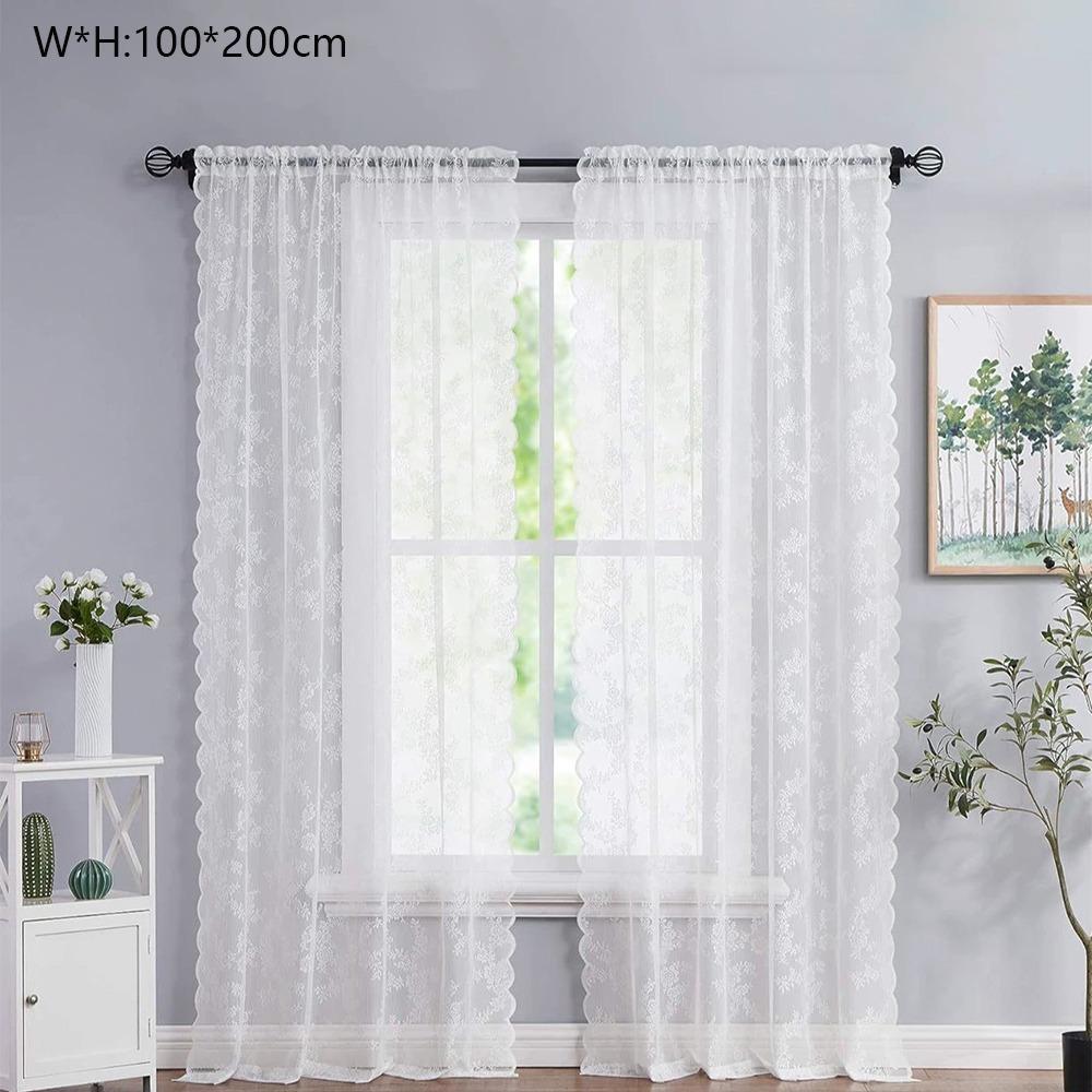 Perdea Transparentă din Dantelă Brodată Florală Poliester Perdea de Ușă Draperii Durabile pentru Fereastră Decor Acasă