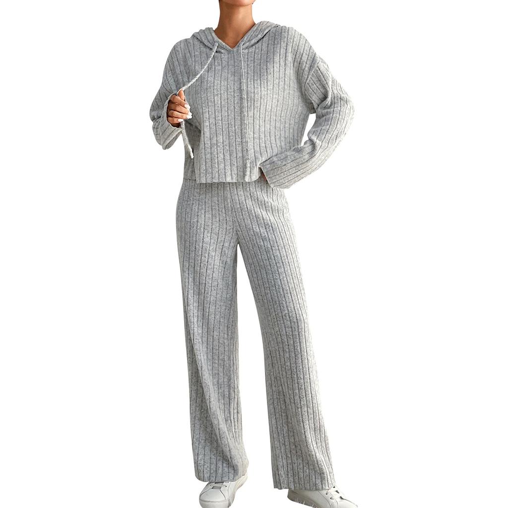 Women's Casual Fashion Turtleneck Knitted Long Sleeve Sweater Pants Two-piece Set