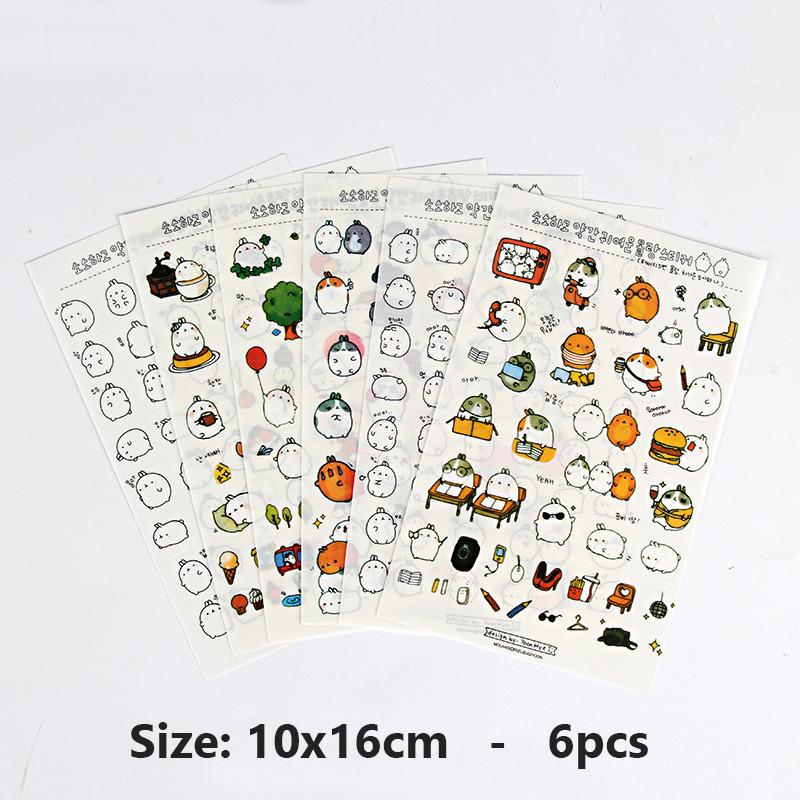5pcs/6pcs Cute Cartoon Rabbit Animals Sticker PVC Diary Sticker Scrapbook Decoration Stationery Stickers for Cup Mobile Phone