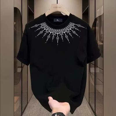 Tägliches kurzärmeliges T-Shirt Herren Trendige Marke Große Größe Locker Lässig Rundhalsausschnitt Oberteil