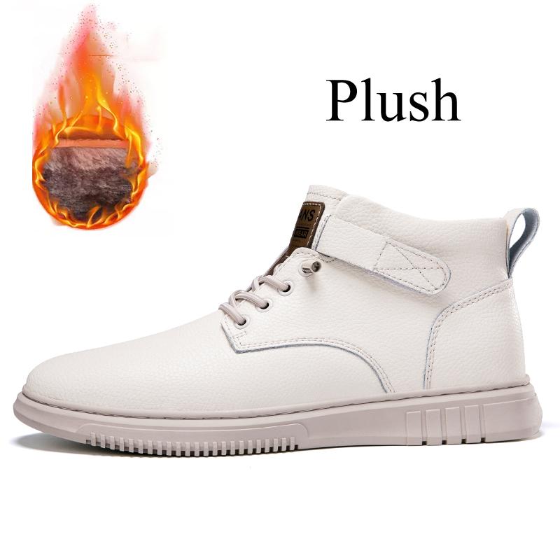 Mens Casual Leather Boots Fashion Ankle Short Boot Winter Super Warm Plush Big Size 47 48