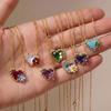 Birthstone Heart Necklace Birth Stone and Flower Pendant Necklace Jan to Dec